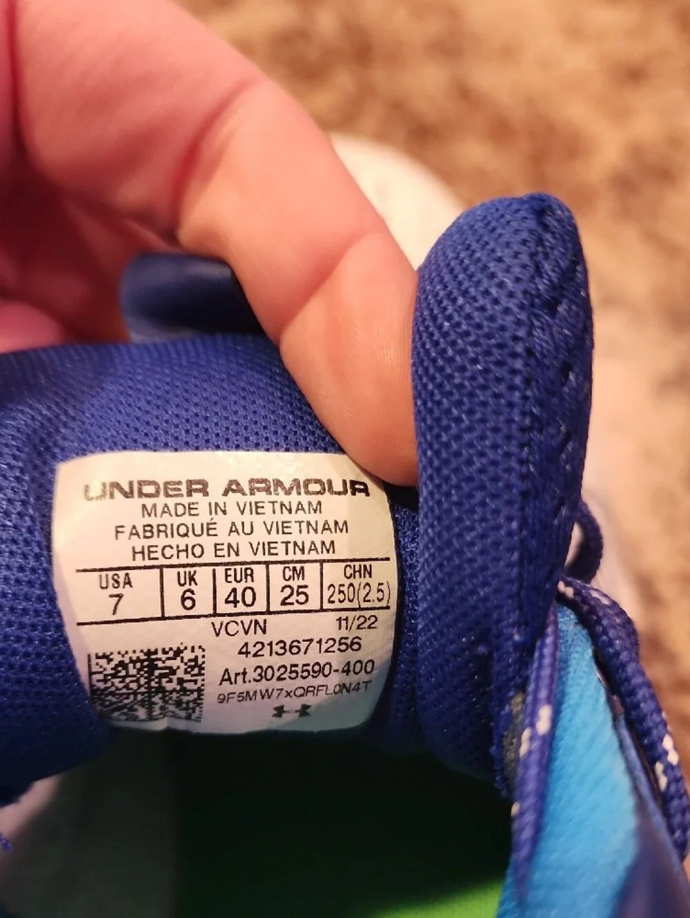Under Armour Kids Blue and White Sports Sneakers